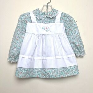 Nanas Pet Dress for J.C Penney Infant Blue Floral Long Sleeves White Apron